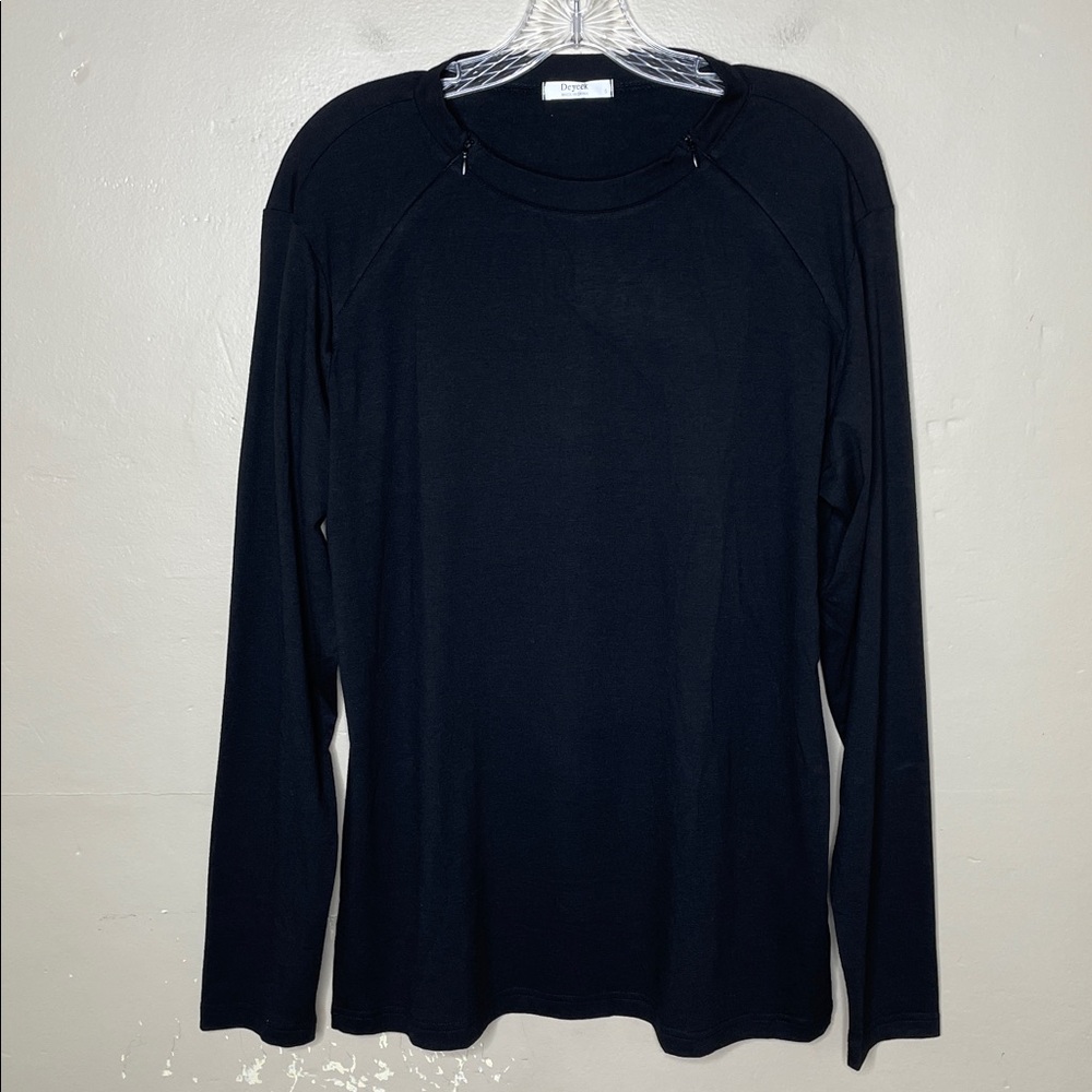 DEYEEK Black Comfortable Easy Access Chemo Long Sleeve Tee Shirt Small